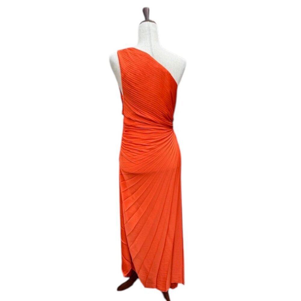 House of Harlow 1960 Off Orange Cut Out One Shoulder Pleated Dress Size Medium - Picture 12 of 16
